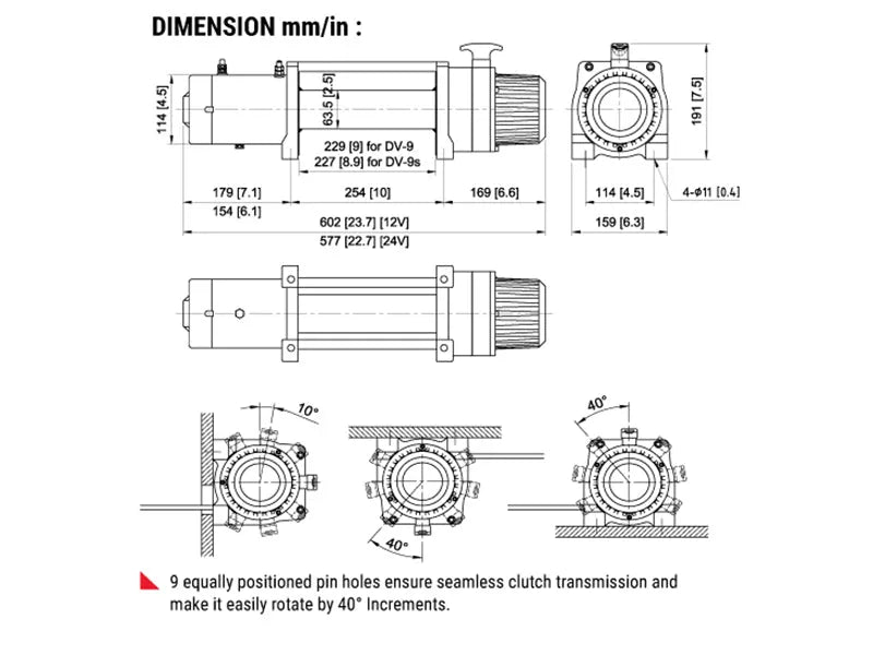 Treuil COMEUP DV 9 12V/24V - 4 082 kg - Câble Acier - BYD Shark 2024+