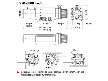 Treuil COMEUP DV 9S 12V / 24V - 4082 kg - Câble Synthetique - BYD Shark 2024+